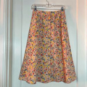 Nordstrom Cristina Martinez Button Front Skirt Peach Pink Doodle Women’s Size 2